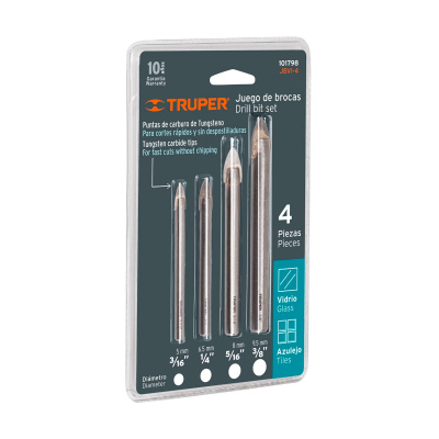 Juego de 4 brocas para vidrio y azulejo, Truper