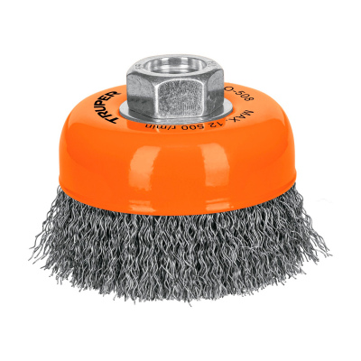 Carda copa 3" alambre ondulado fino, eje 5/8"-11, Truper