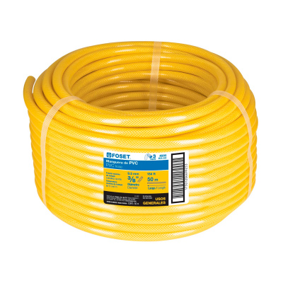 Manguera para gas, PVC amarilla, 3/8"x50m, s/conexión, Foset