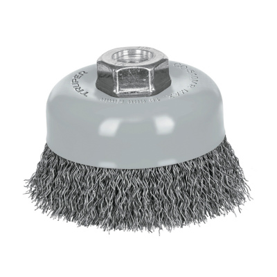 Carda copa 4" alambre ondulado fino, Multi-rosca, Truper