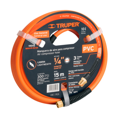 Manguera para compresor, de PVC, 15m x 1/4", Truper