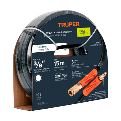 Manguera para compresor, de hule, 15m x 3/8", Truper