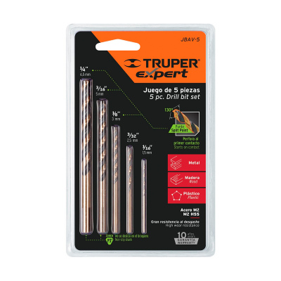 Juego de 5 brocas HSS para metal, Truper Expert